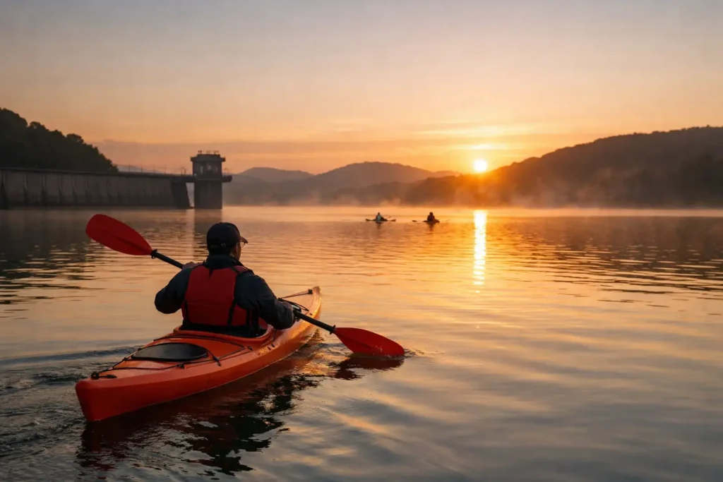 Kayak al amanecer en presa: qué esperar